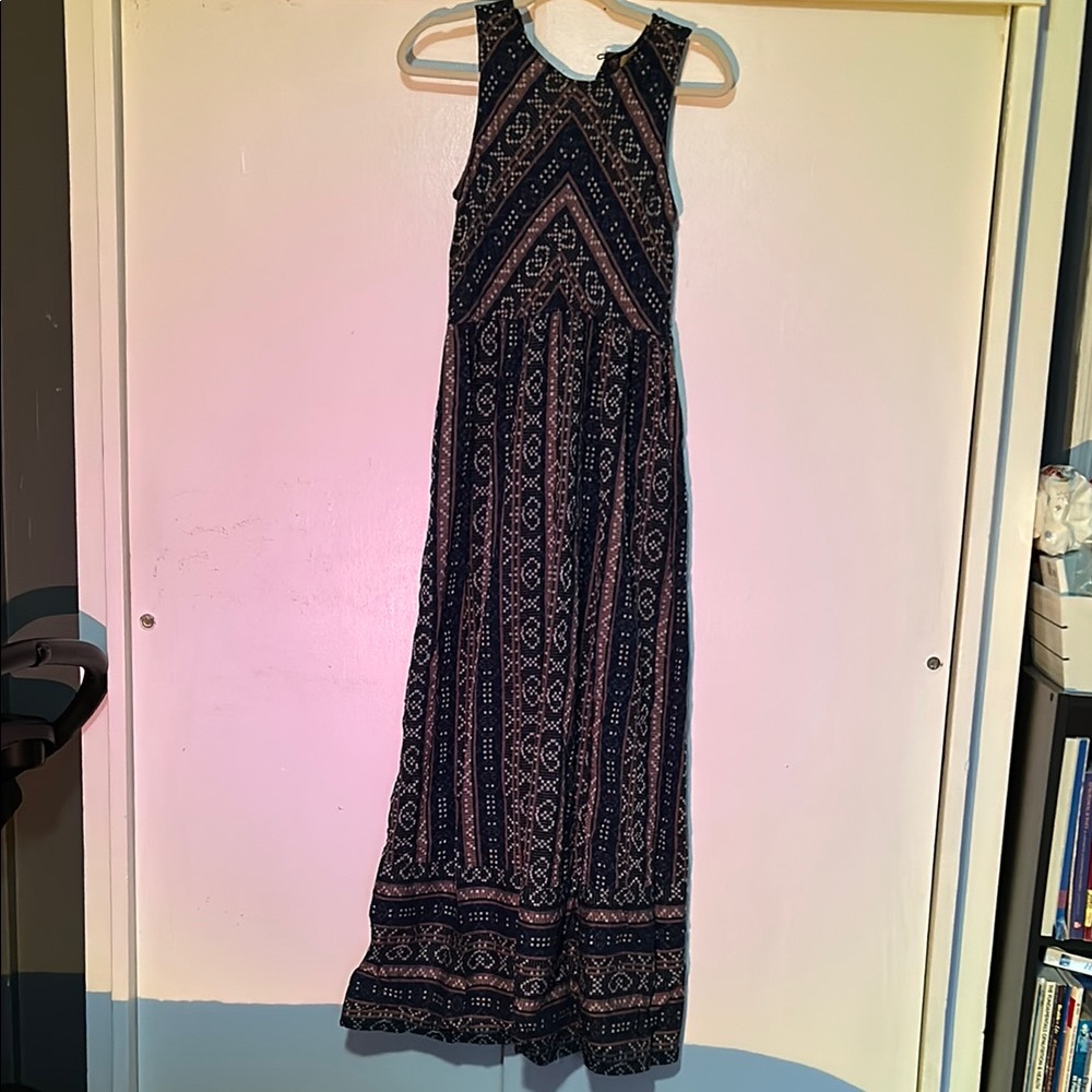 True craf Navy and Beige Patterned Maxi Dress size medium